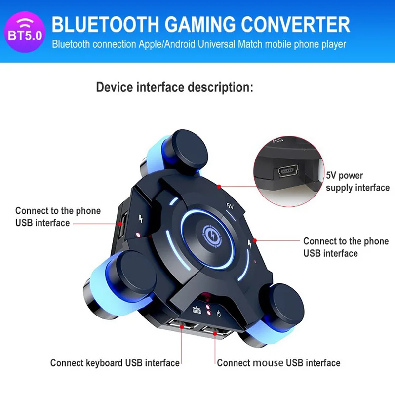 Игровой конвертер Bluetooth 5,0 для смартфонов, игры можно играть с мышью и клавиатурой
