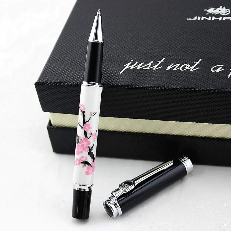 

JINHAO 8126 EXECUTIVE WHITE PORCELAIN ROLLER BALL PEN PLUM BLOSSOM PRINTED
