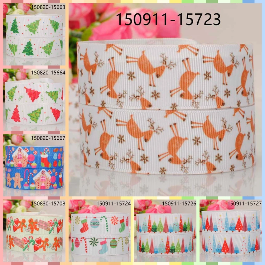 

10yards -different sizes -Christmas tree & deer ribbon printed Grosgrain ribbon