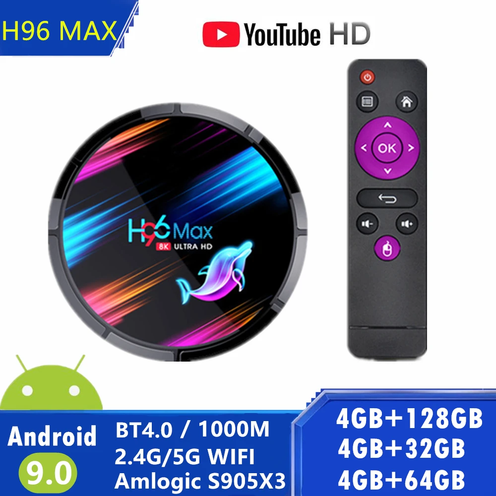 TV Box H96 max Android TV Box Youtube 8K HD 128GB Set top box Android 9.0 Google Voice Assistant H96 max X3 Smart Tv Box