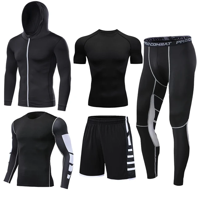 Dry Fit Men's Training Sportswear Set Gym Fitness Compression Sport Suit Jogging Tight Sports Wear Clothes 4XL5XL Oversized Male 05-5pcs per set