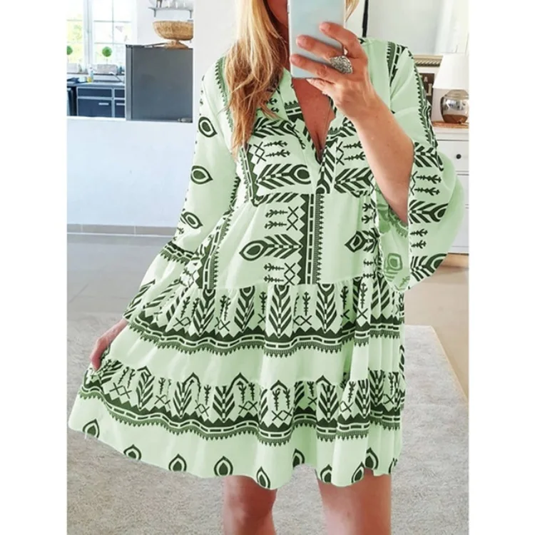 Genuo Dress Printed Ladies Beach Dresses Candy Color Plus Size Summer Boho Beachwear Clothes For Women 2020 New Arrival