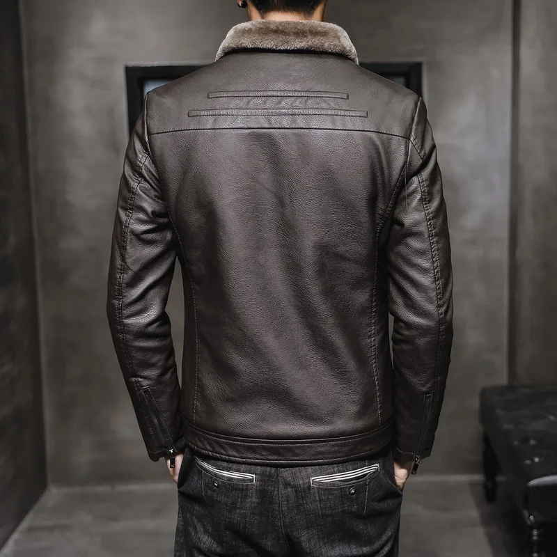 New Thick Leather Jacket Mens Winter Autumn Men's Jacket Fashion Faux Fur Collar Windproof Warm Coat Male Brand Clothing MY156