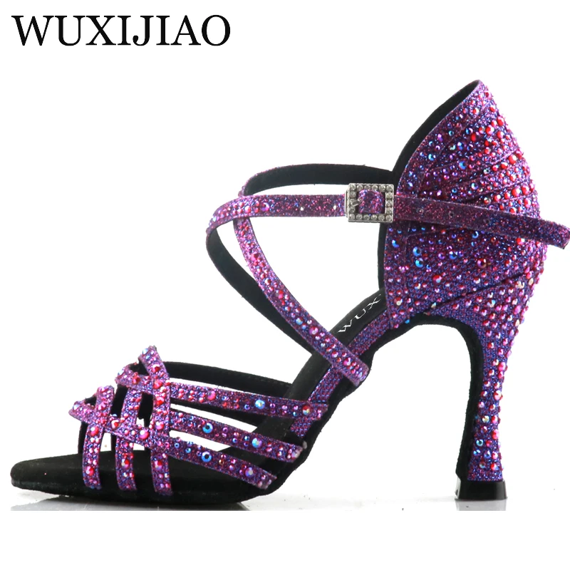 Wuxi Women's Purple Latin Dance Shoes New Dance Shoes Unique Design Salsa Shoes Diamond Sandals 2