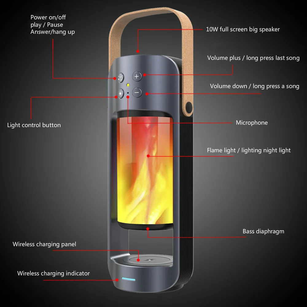 Hifiound эффект пламени светильник беспроводной зарядки bluetooth динамик Универсальный Открытый аварийный светильник с функцией зарядки