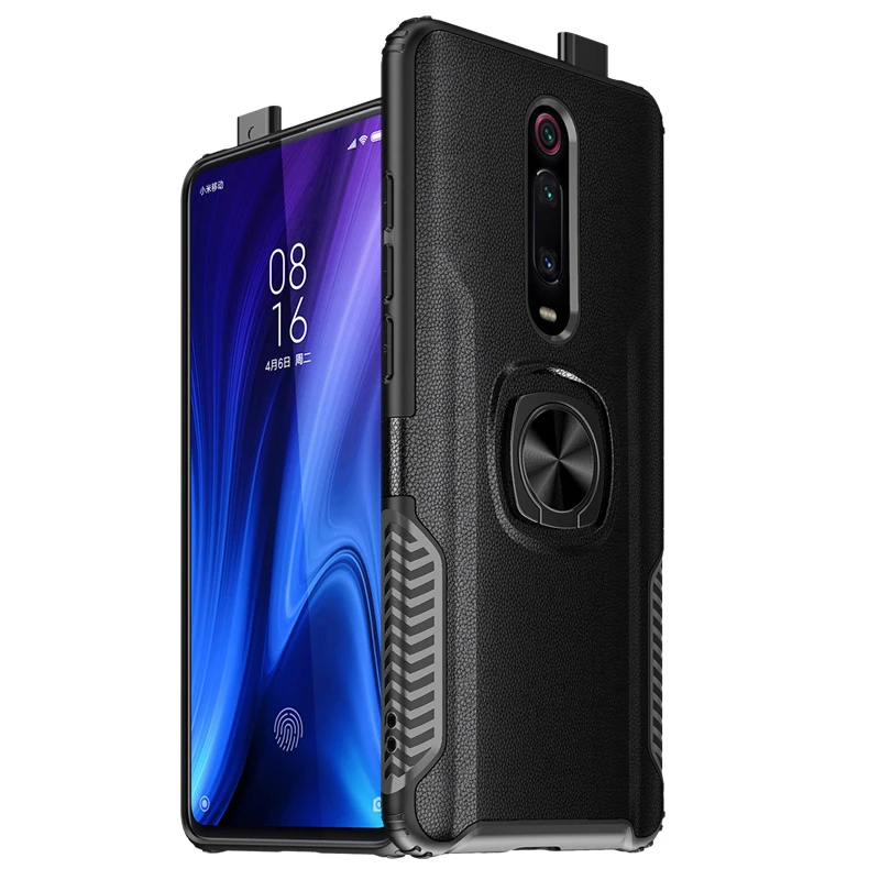 Кожаный защитный чехол с текстурой для Xiaomi Redmi 8A K20 Pro Mi 9T Note 8 7 магнитным кольцом и