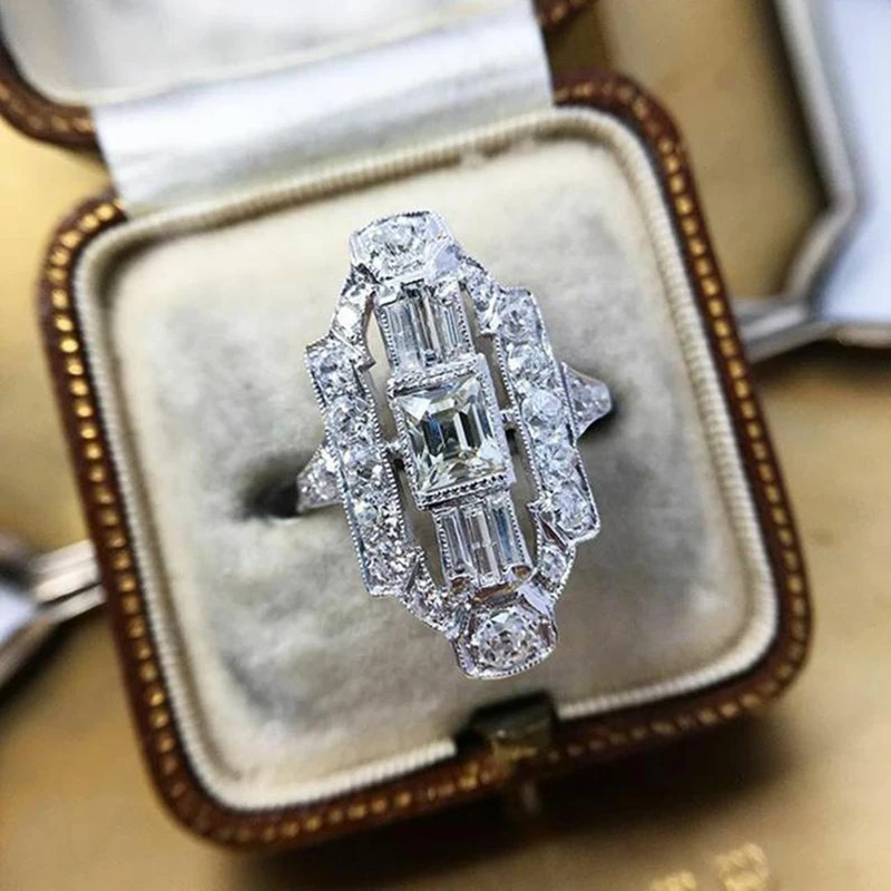 Wedding Rings for Women Huitan Geometric Shape Full Paved Crystal Cubic Zirconia Fashion Party Jewelry