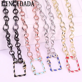 

5Pcs Popular Lock Necklace Enamel rectangle Lock Clasp Carabiner Necklace Mix Color Chain Choker