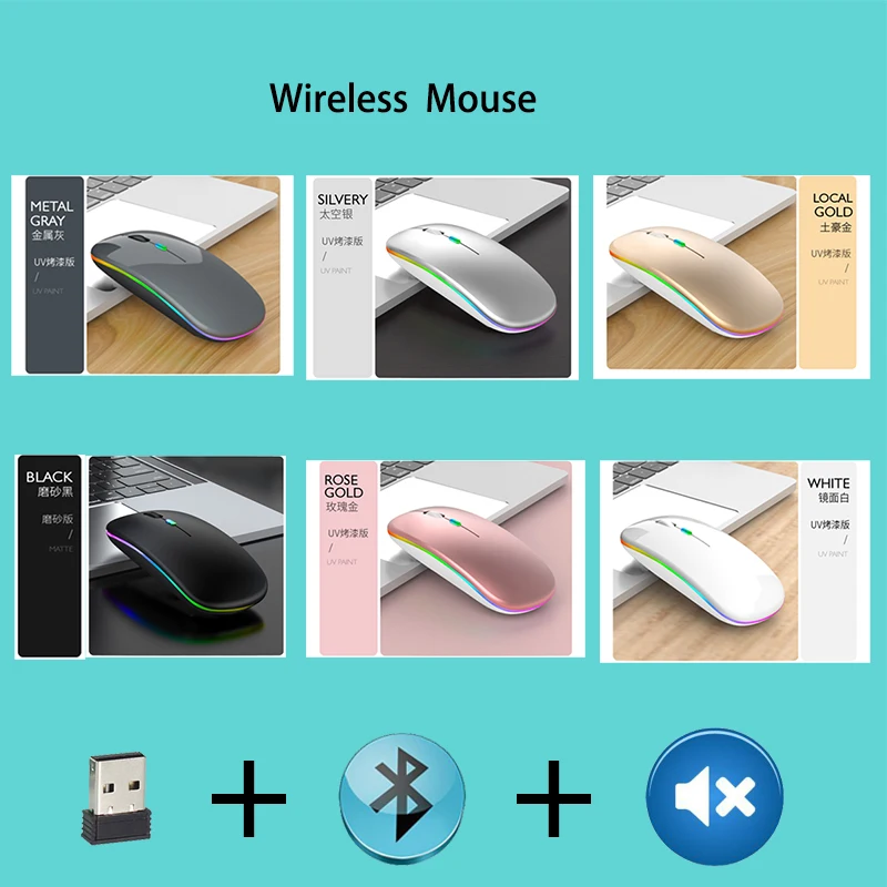 Mouse Wirelesss Bluetooth 2 In 1 Wireless Dual Mode Optical Mouse 2.4G Mouse Ergonomic Portable Rechargeable Mice For laptop