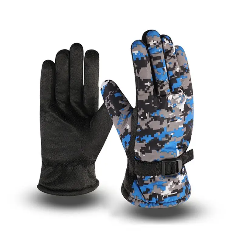 Мужские зимние водонепроницаемые теплые перчатки с толстой плюшевой подкладкой с камуфляжным принтом, противоскользящие регулируемые зимние лыжные варежки