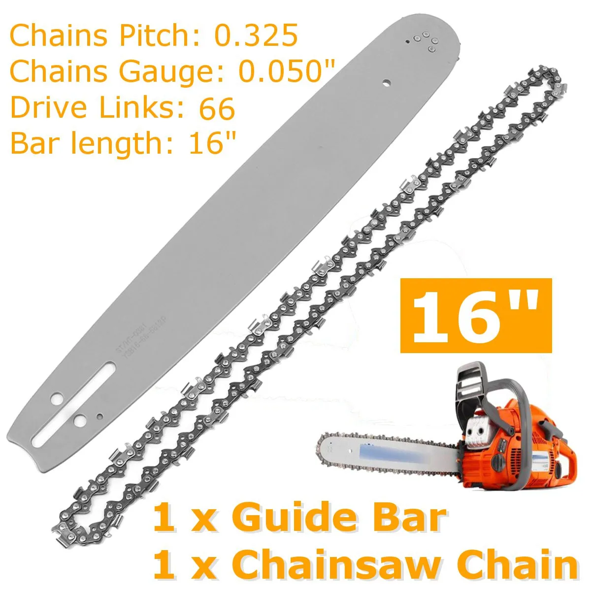 2 шт./компл. 16 дюймовая цепная пила цепи+ направляющей шины полу долото цепи для Husqvarna POULAN 36-41 50 51 55 346XP 450 455 460 66DL