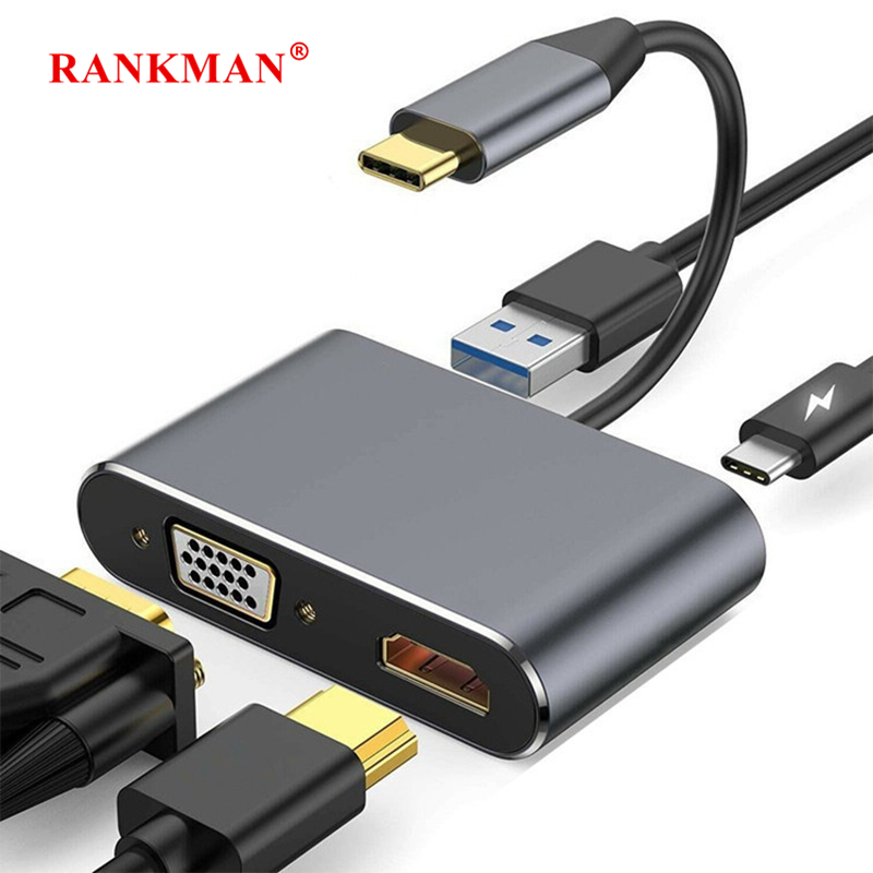 USB C Hub to 4K HDMI-compatible VGA Type C PD Charging USB 3.0 Docking for MacBook iPad Pro Samsung S20 Dex TV Projector Mouse