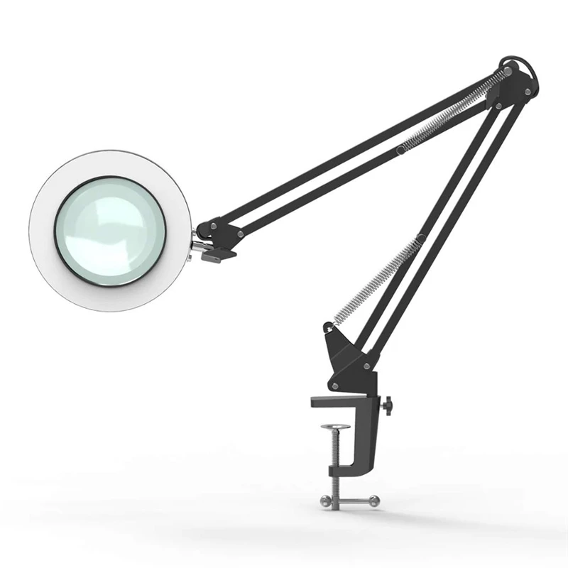LED Desk Lamp with Clip 5Xlens Magnifying Glass Light Clamp Swing Arm Table Lamps USB Night Lights Dimming 3Colors for Tattoo