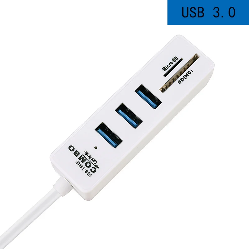 Usb-хаб 3,0 Мульти USB 3,0 концентратор USB Высокоскоростной разветвитель 3 6 портов 2,0 Hab устройство для чтения карт SD TF все в одном для ПК Компьютерные аксессуары - Цвет: 28cm White 3.0
