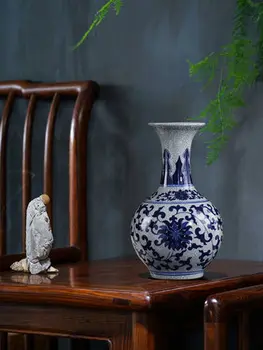 

Blue and White Porcelain Vases Interlocking Lotus Design Flower Ceramic Vase Home Decoration Jingdezhen Cracked glaze Vases
