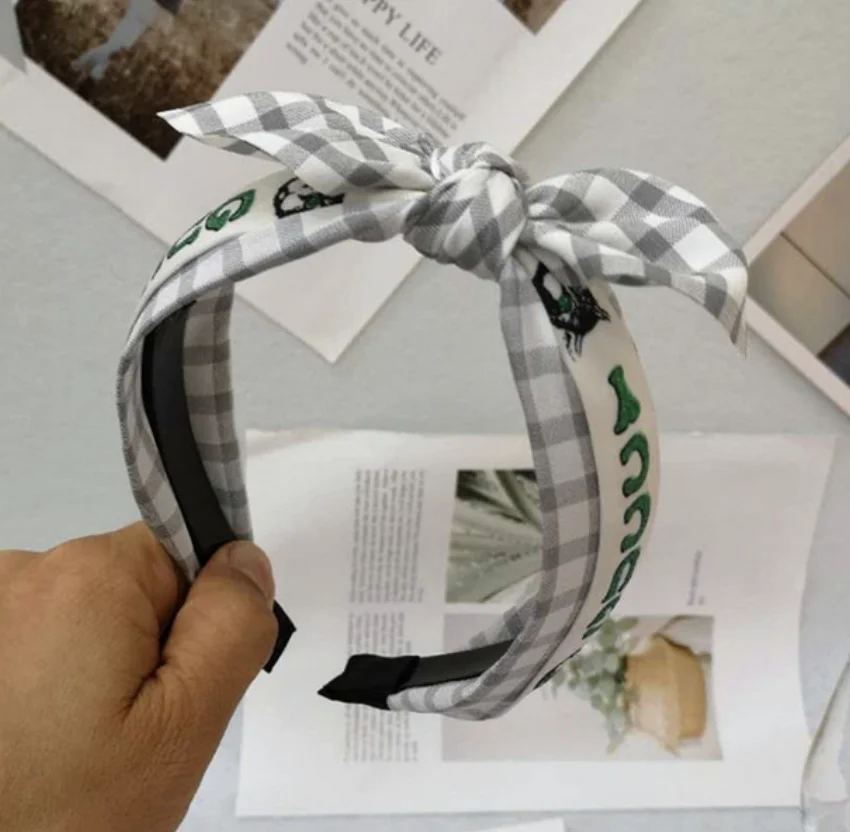 gray plaid 1 шт милые повязки с узелком Для женщин-обручи для волос широкая полосатая повязка на голову с пчелиным животным, крестообразная лента для волос с тканью - Цвет: gray plaid