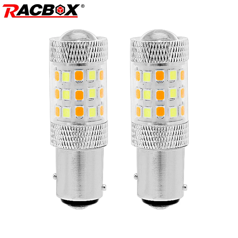 

Racbox 2PCS Led Bulb T25 3157 7443 White Amber car DRL Dual Color LED Turn Signal Light 42smd 2835 P27 3057 12V