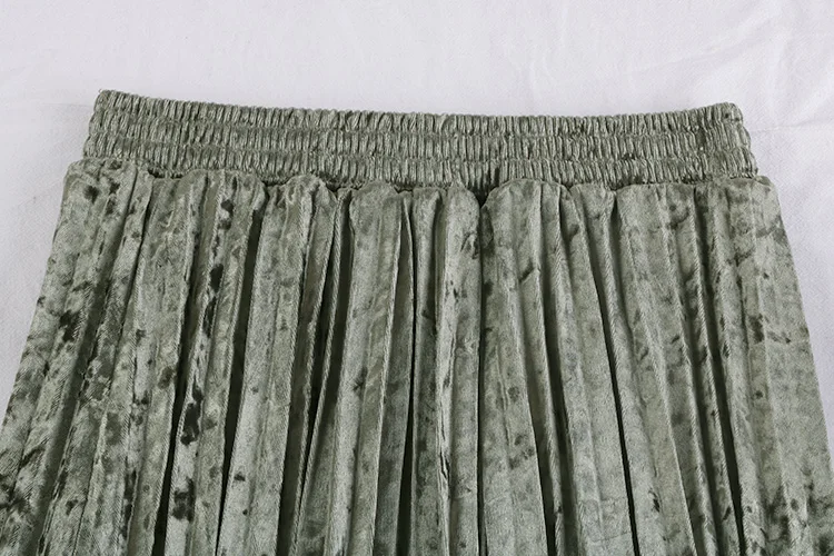 winter elastic stretchy high waist midi pleated a line velvet skirt for women warm thermal womens skirts ladies saia saias pink