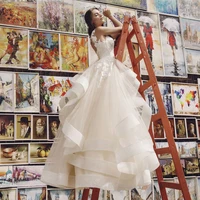 Exquisite Scoop Ruffles Champagne Wedding Dresses Customized Lace Bridal Gown for Women Robe de Mariee Plus Size Bride Dress 2