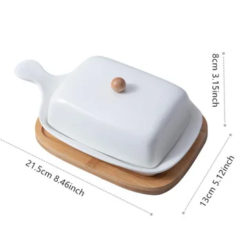 

1Pc Fashion Butter Plate with Lid Creative Ceramics Dish Chic Household Tableware with Handle for Home Hotel(White)