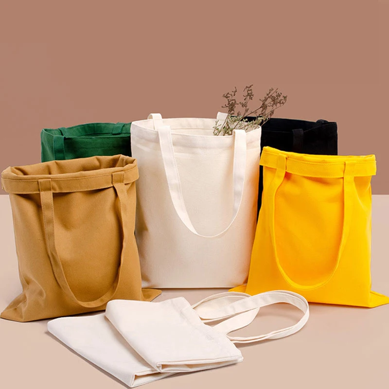 

Eco-Friendly Shopping Bags Women Solid Canvas Bags Casual Tote Shoulder Bags For Girls Female Portable Handbags Shopping Bag