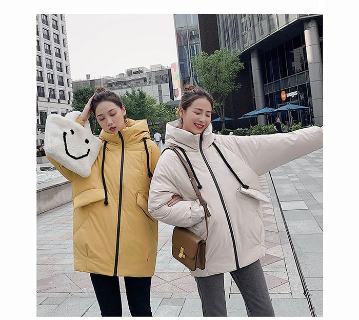 Gentillove Fashion Leisure Style Parka Winter Korean Harajuku Jackets Casual Pocket Hooded Warm Coat Warm Padded Jacket