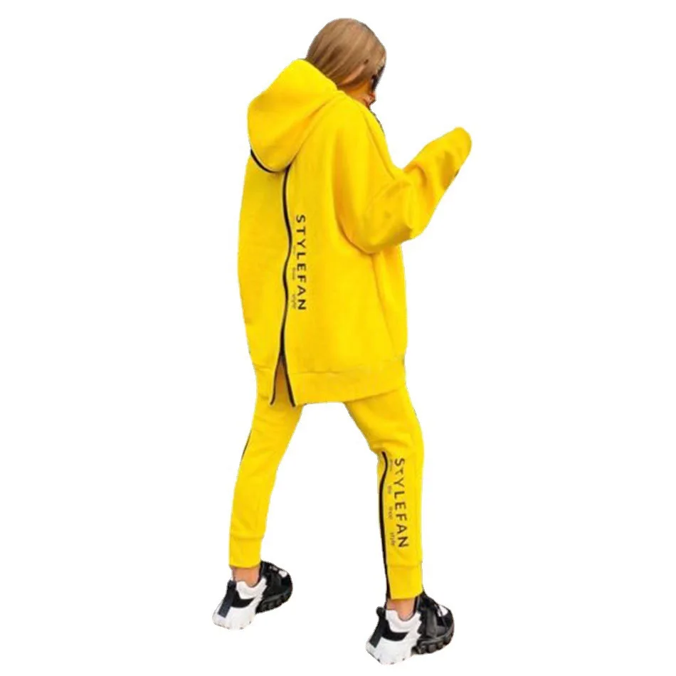 Women Sweatshirt Pant and Hoodi Sets Sports Suit Autumn Winter 2021 Warm Long Hooded Coat Zipper Fleece Jogging Tracksuit white pant suit