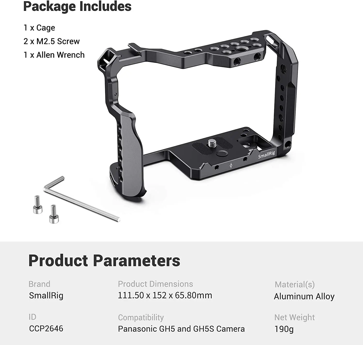 SmallRig GH5 Cage For Panasonic Lumix GH5/GH5S Camera Cage With 1/4' 3/8' Threading Holes+Cold Shoe+NATO Rail -2646