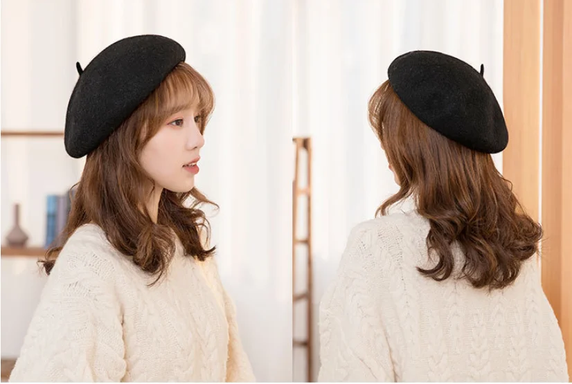 Autumn Winter Women Fashion Cashmere Adjustable Berets New Wool Hat Female Warm Solid Color Cap