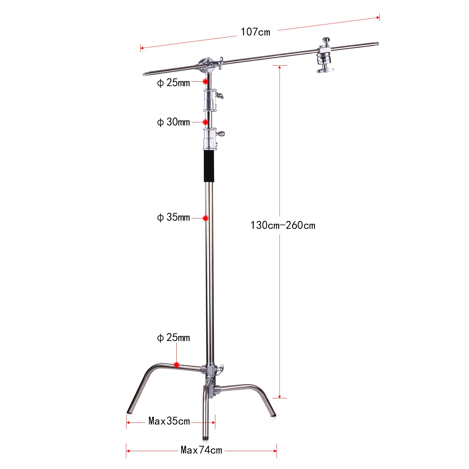 Photo Studio Light Stand Aluminum Alloy C-Stand with Boom Arm Folding Legs 20kg/44lbs Load Capacity 330cm/10.8ft Max. Height