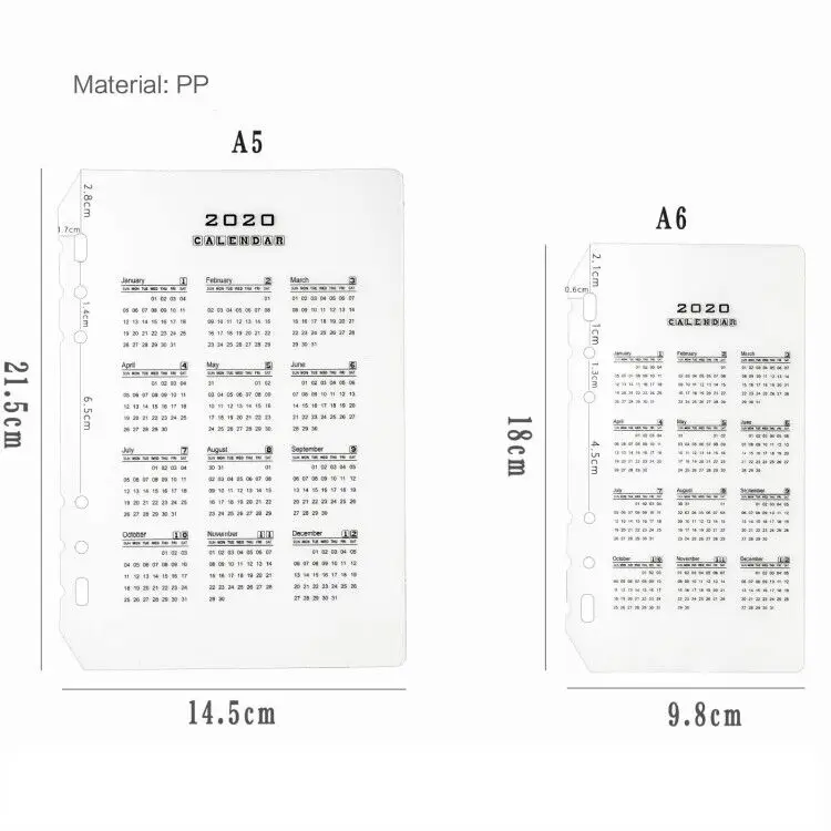 Простой стиль, полупрозрачная матовая папка с свободным ремешком, внутренняя часть с отрывным листом, A6 A7, записная книжка, дневник, A5, планировщик, офисные принадлежности - Цвет: calendar 2020