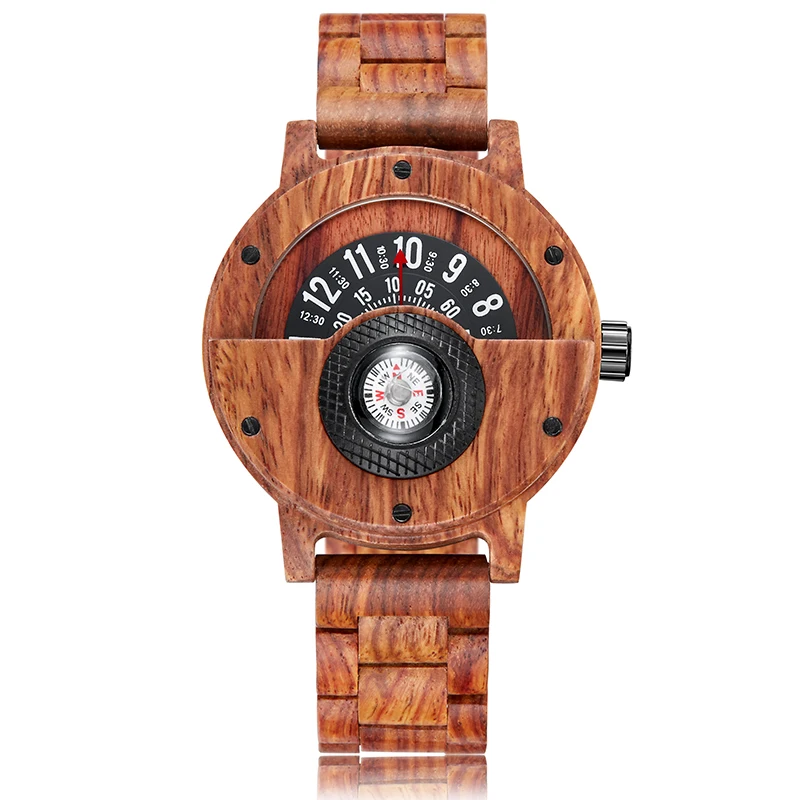 Multifunctional Wooden Wristwatch Men Quartz Wrist Watches Fashion Man Clock Black Walnut Red Rose Wood Band Dial Case Reloj