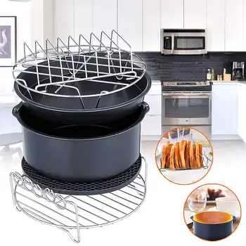 

8'' 6Pcs Set Healthy Fryer Accessories Set Cake Baking Barrel Pizza Pan Kitchen Tool