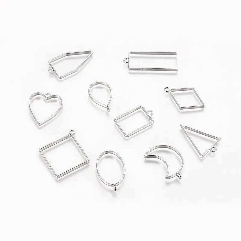 

10Pcs Assorted Geometric Hollow Pressed Flower Frame Pendant Resin Jewelry Making