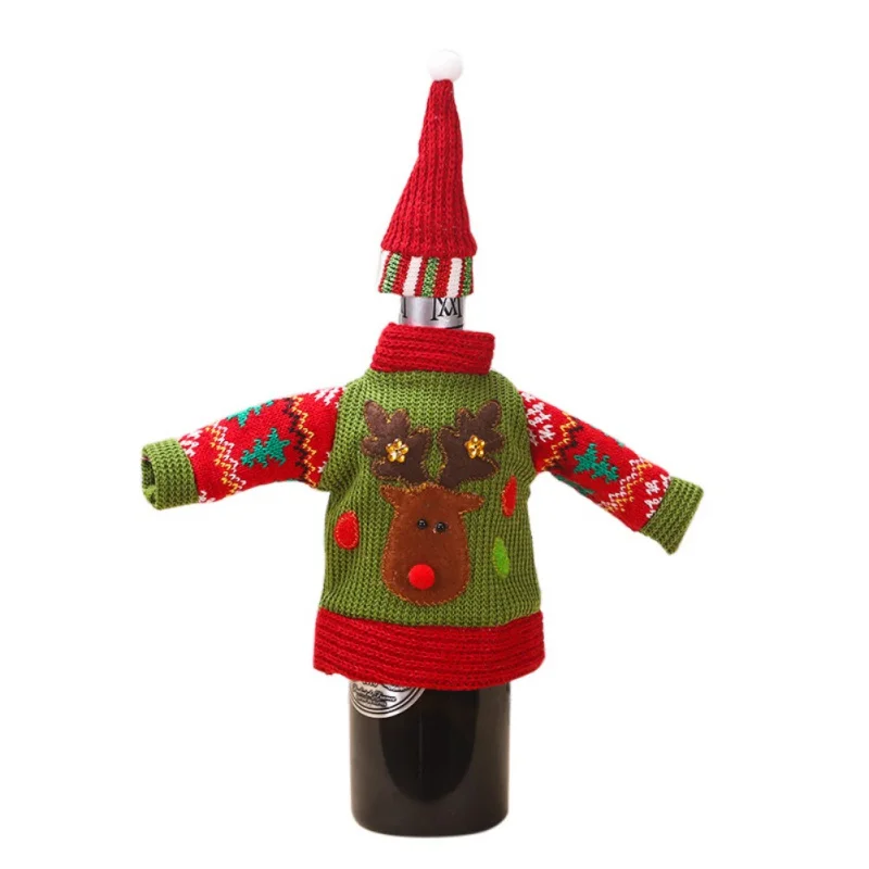 Рождественская бутылка вина крышка вязаный свитер Санта бутылка вина крышка для свитера вечерние украшения крышка бутылки вина - Цвет: C