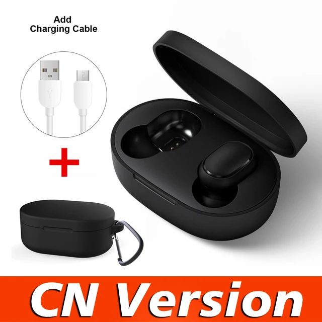 CN Black Case Оригинальные Xiaomi Redmi AirDots наушники мини беспроводные Bluetooth наушники с шумоподавлением HD микрофон наушники Поддержка голосового ассистента - Цвет: CN Black Case