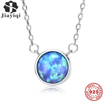 

Jiayiqi Opal Stone Pendant Necklace Fashion 925 Silver Chain Necklace Sky Blue Noble Temperament Silver Pendant Necklace