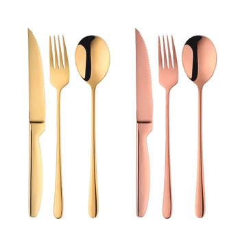 

Luxury Steak Knife and Fork Set Colorful Stainless Steel Dinnerware Set Juego Vajilla Gold Plated Cutlery Tableware Set FF60D