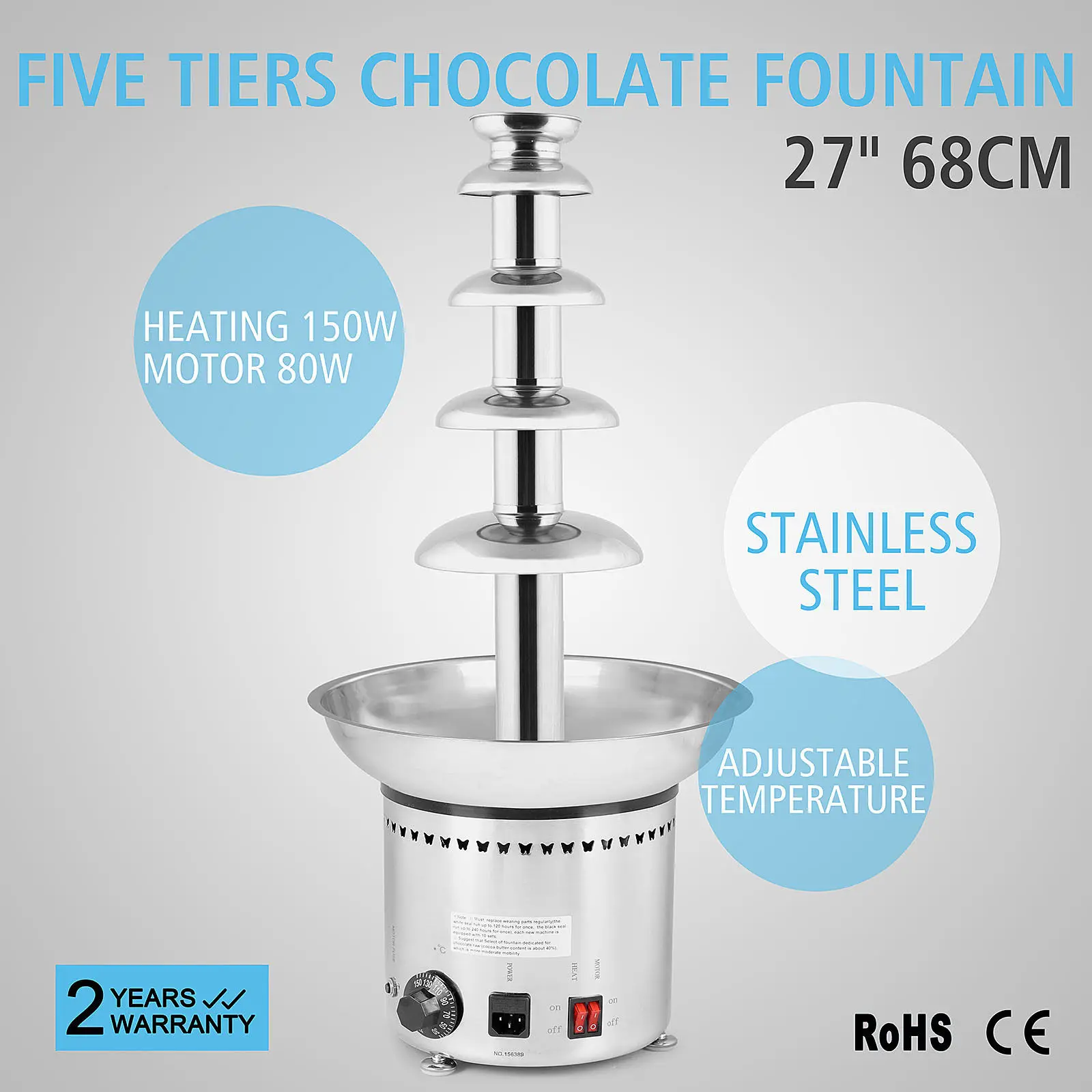 

Auto Temperature Control 5 Tier Commercial Chocolate Fountain Machine