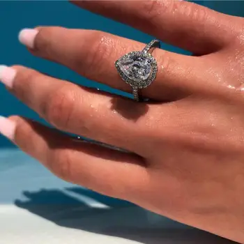 

Unique jewelry Lovers ring Pear cut AAAAA Zircon Cz 925 sterling silver Engagement wedding band rings for women Jewelry Gift