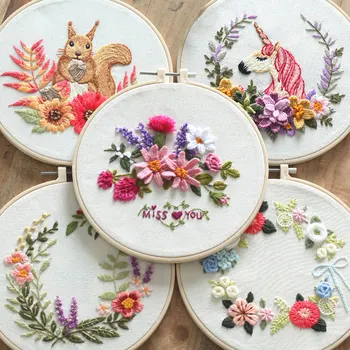 

Embroidery Starter Kit with Floral Printed Pattern DIY Beginner Stitch Semi-finished Tools