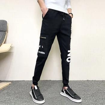 

Spring Summer New Men Joggers Pants 2020 Korean Slim Fit Letter Casual Pants Men All Match Streetwear Hip Hop Trousers Men Black