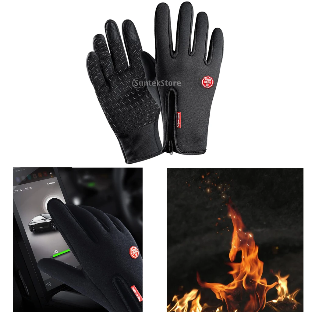 Nylon Windproof Fishing Hunting Cycling Gloves Winter Warm Gloves Black