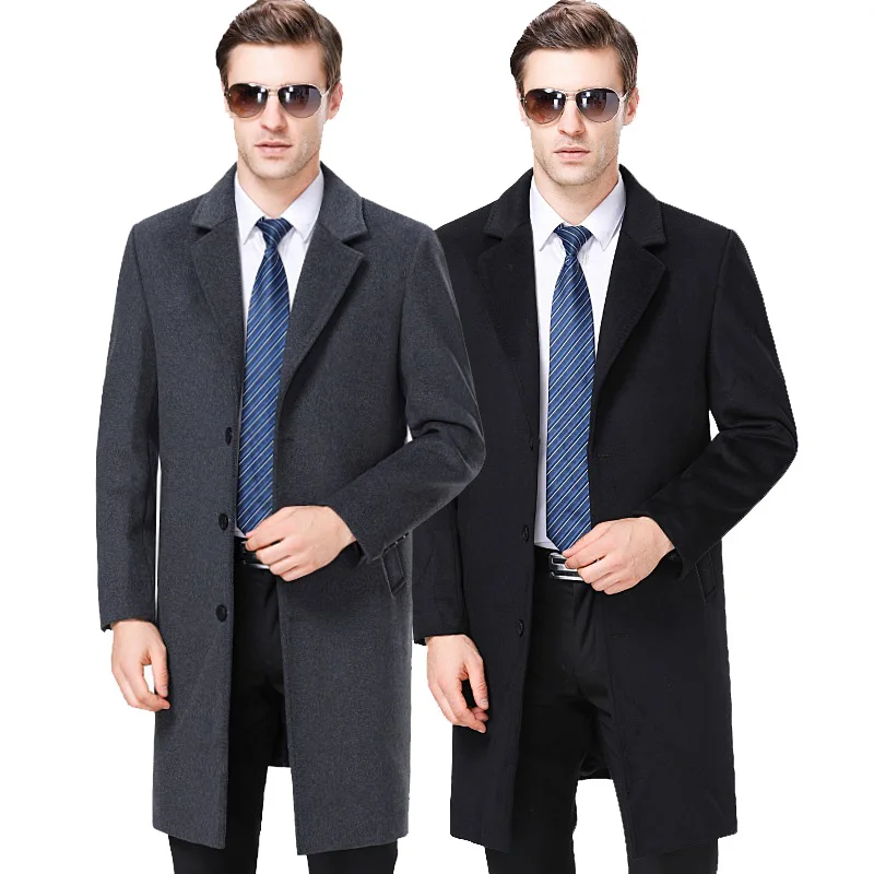 Long Wool Coat Men Winter New Thick Warm Casual Blends Woolen Cashmere Overcoats Men Slim Fit Windbreaker Long Trench Coat