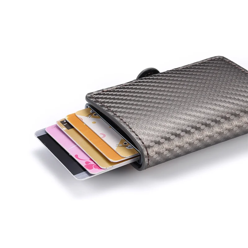 Bisi Goro New Coin Purse Anti-theft Carbon Fiber Credit Card Holder Male ID Holder With Zipper RFID Business Button Wallet