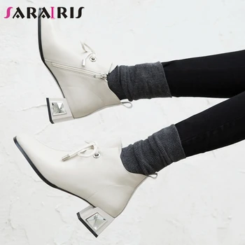

SaraIris Solid Designer Boots Women Black Leisure Boots Ladies Round Toe Butterfly Knot High Heels Ankle Shoes