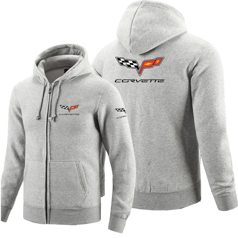 2020Chevrolet Corvette толстовка на молнии с логотипом мужская толстовка на молнии Осенняя толстовка с капюшоном зимняя длинная модная повседневная одежда - Цвет: Серый