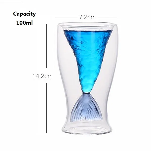 100ml blue 100 мл креативная Хрустальная чашка с хвостом русалки прозрачное стекло рыбий хвост практичная креативная чашка для вина Жаростойкие стеклянные барные чашки - Цвет: 100ml blue