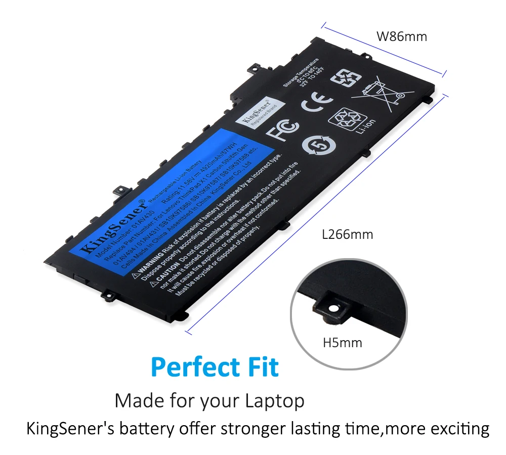 Kingsener-bateria para Notebook 01av494 01av430 para Lenovo Thinkpad x1 Carbono 5th 2022 6th 2022 Series 01av430 0101av431 Baterias p/ laptop - Imagem 4