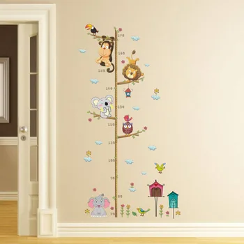 

New Cartoon Animals Lion Monkey Owl Elephant Height Measure Wall Sticker For Kids Rooms Growth Chart Nursery Room Decor Wall Art